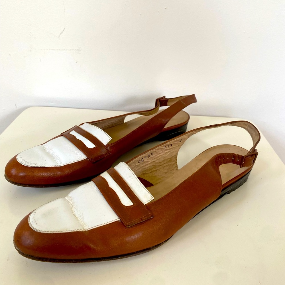 Ferragamo vintage sling back two tone loafers sz 7.5